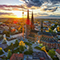 An aerial view of the city in Uppsala, Sweden