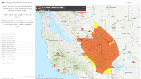 County evacuation maps of current fires in the United States