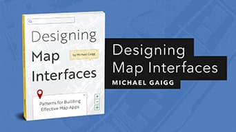 The cover of Designing Map Interfaces overlaid on a blue background
