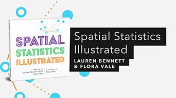 The cover of Spatial Statistics Illustrated overlaid on a white background with blue dots
