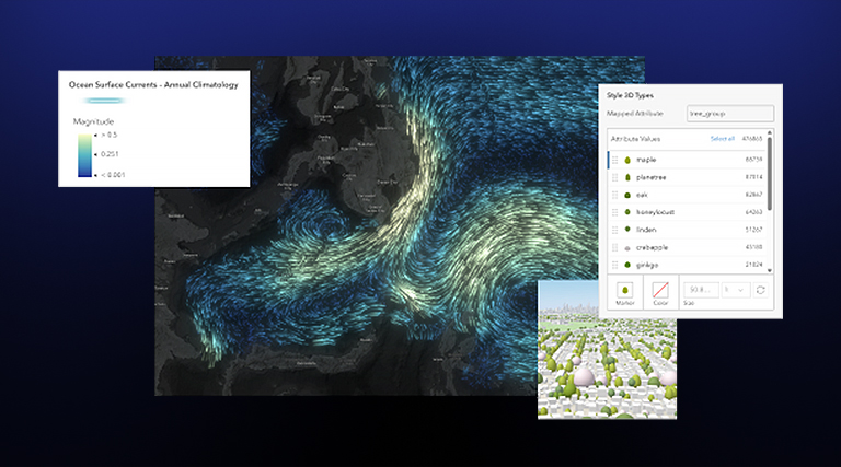 Dark map overlaid with blue and gold flowing lines that visualize movement