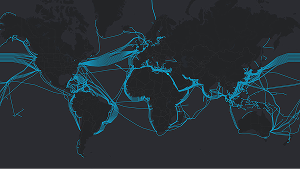 A black world map showing glowing blue trade lines to indicate emerging markets