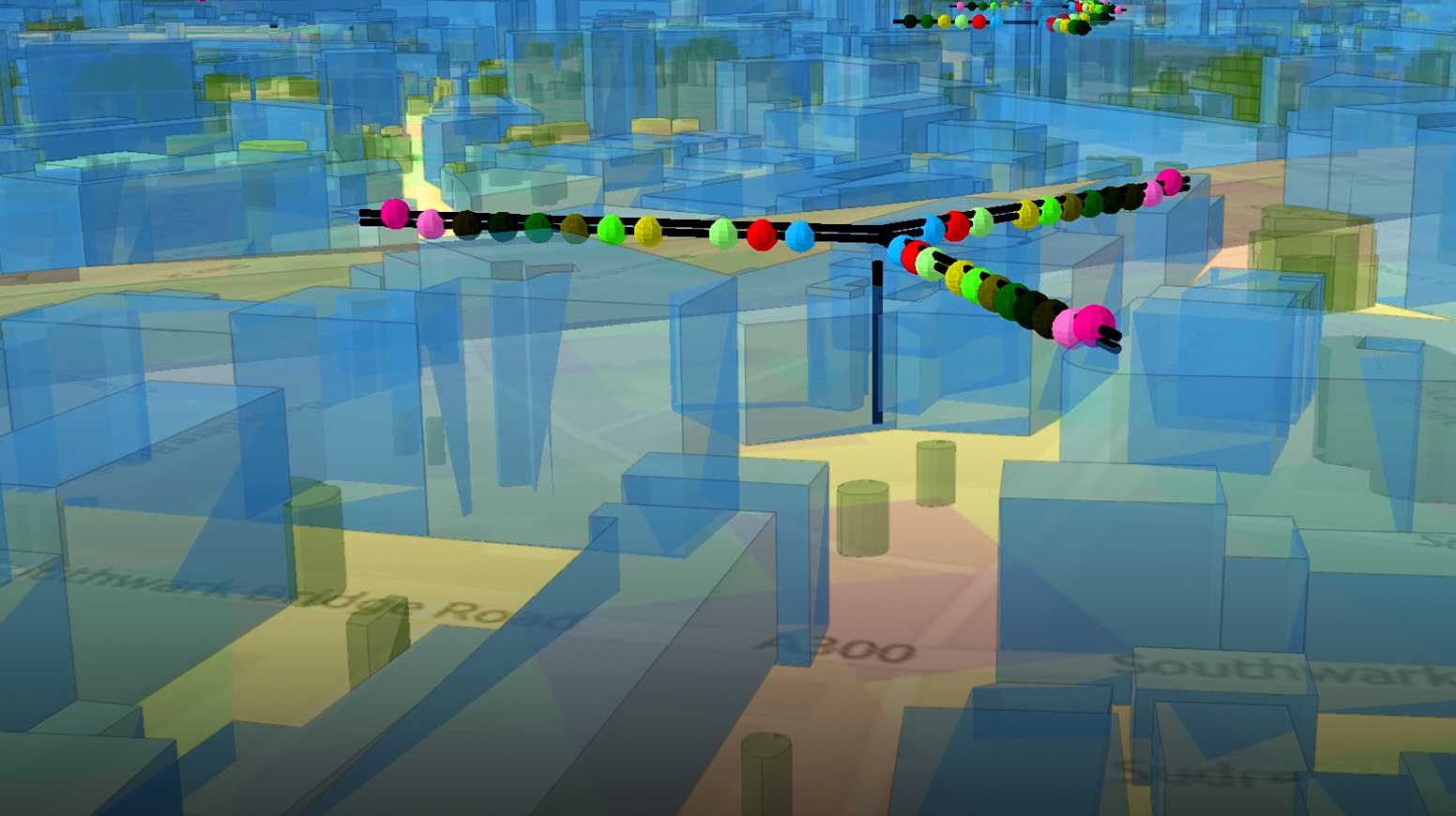 Signal propagation modeling in Vodaphone’s digital twin being used to tune the signal to the neighborhood and user demand