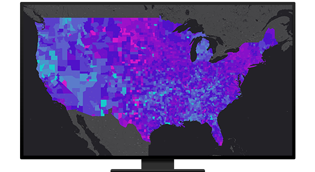 Carte des États-Unis avec du bleu et du violet ombrés