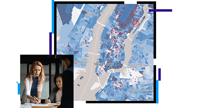 mapa de la ciudad de Nueva York, personas en una reunión