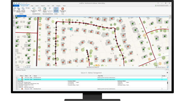 Desktop computer showing houses and streets