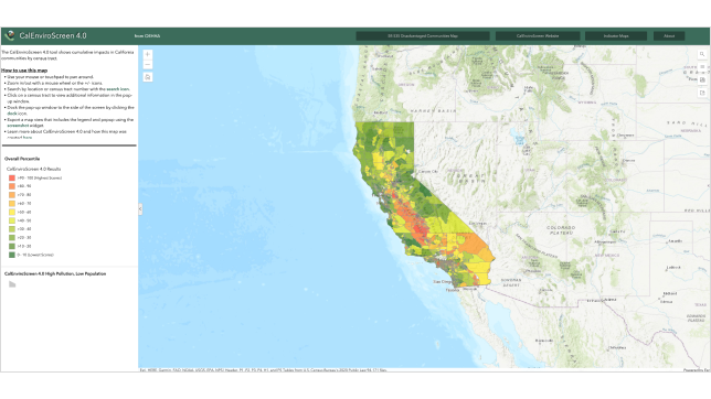 Map of California and environmental data