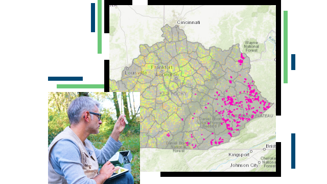 Osoba monitorująca zasoby naturalne i mapa zasobów naturalnych