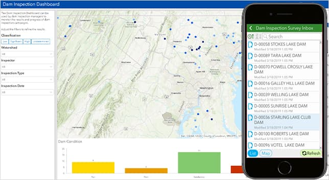 Dam inspection dashboard being used on a desktop and mobile device