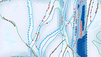 Map with blue lines and red dots