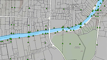 川によって二分された地域のパーセル マップ