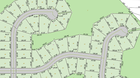 A residential parcel map in pale purple and green