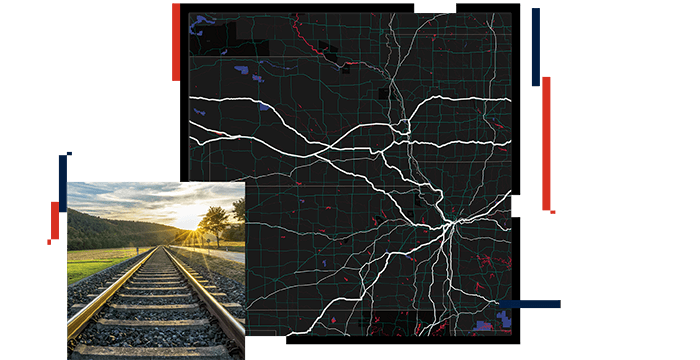 map of railroad track and black map with white lines