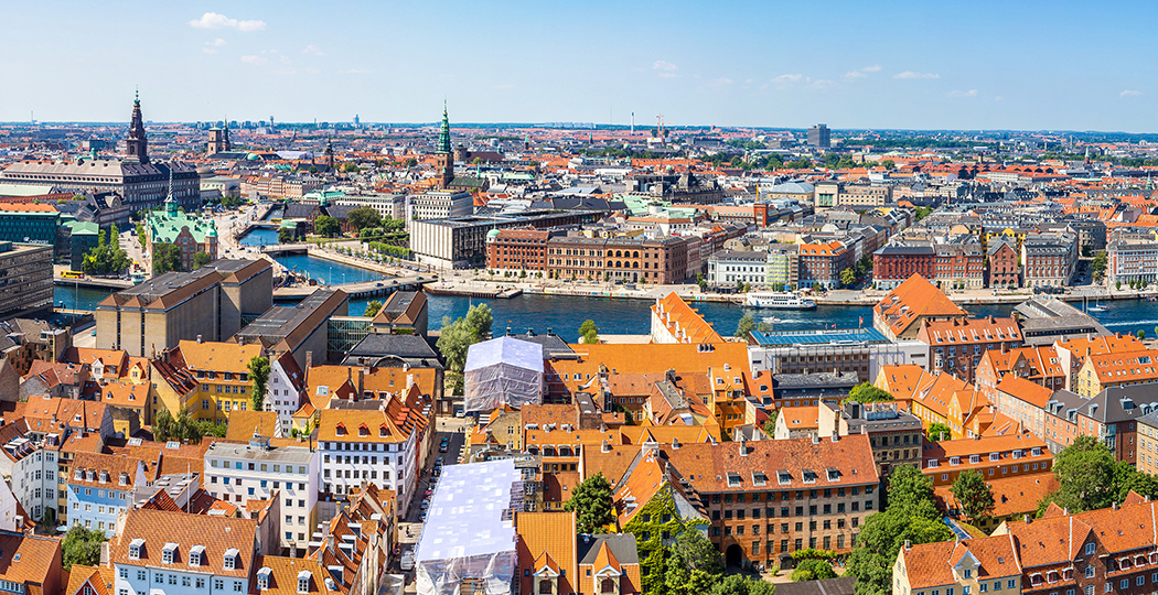 A city in Denmark with a river running through it