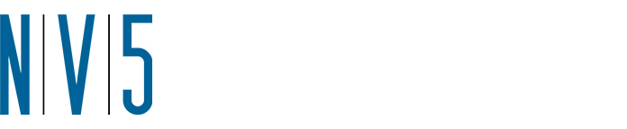 NV5 logo with the company name in tall thin blue figures