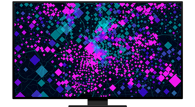 A graphic of a computer monitor displaying an abstract concentration map in pink and blue on a black background