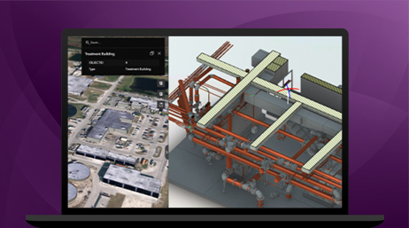 Immagine del monitor di un computer portatile che visualizza modelli 3D di progetti di costruzione