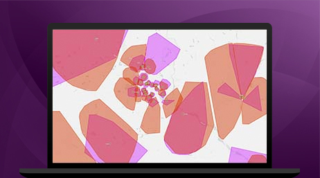 Immagine del monitor di un computer che visualizza zone astratte rosa, viola e pesca su uno sfondo bianco.