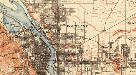 A topographic map of Portland, Oregon