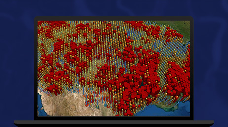 A map with red clustered dots displayed on a laptop computer