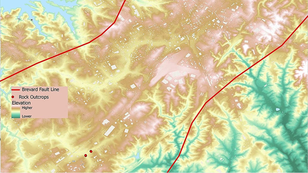 A heat map of the Brevard fault line