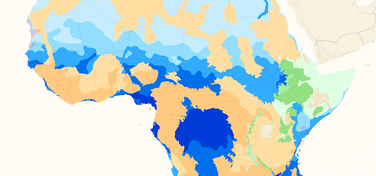 A choropleth map in layers of blue and tan