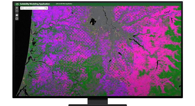A graphic of a computer monitor displaying a heat map in bright green and hot pink on a black background