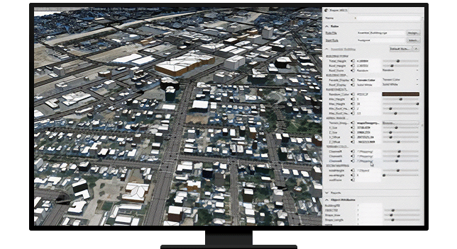 Photo aérienne d’une zone urbaine, à côté d’un menu d’options d’analyse
