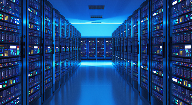 A data center room filled with database servers