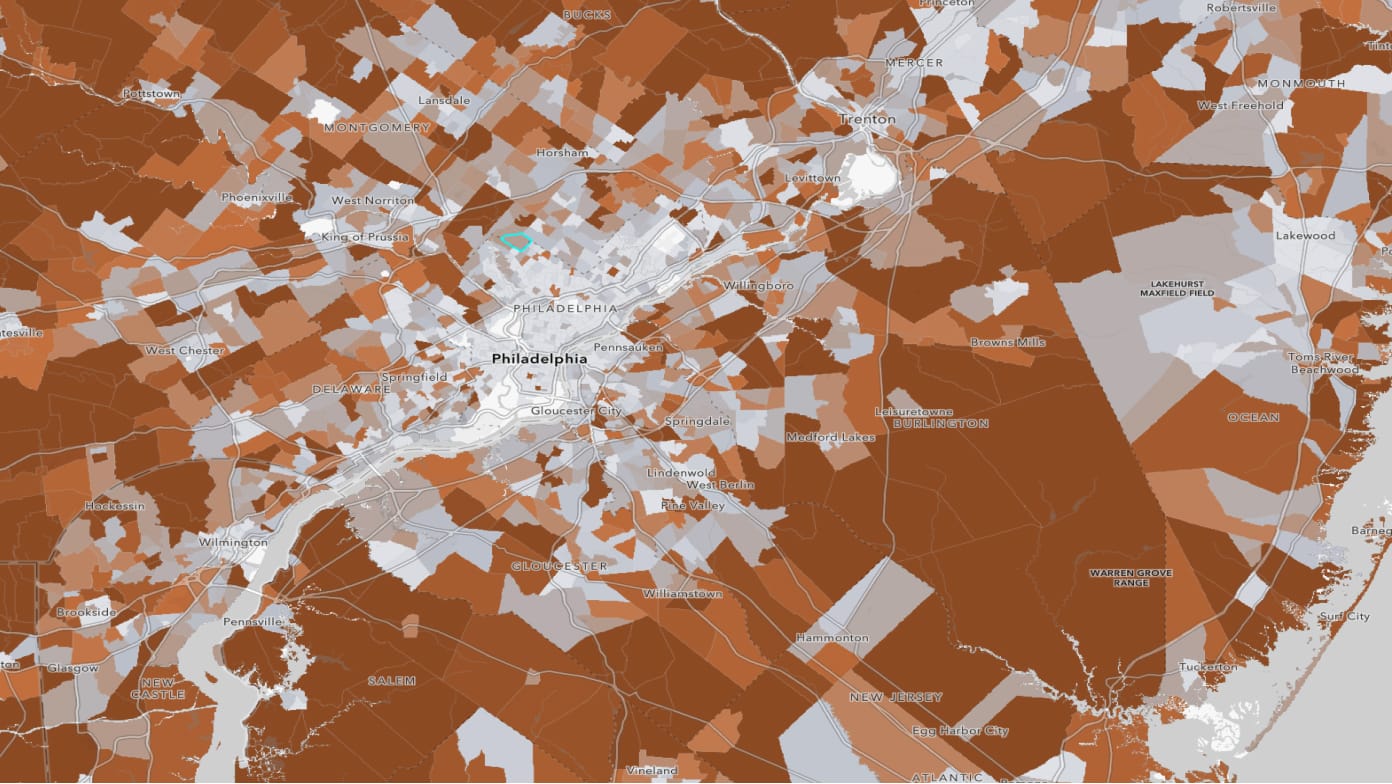 Survey map with specific areas differentiated with shades of brown and gray