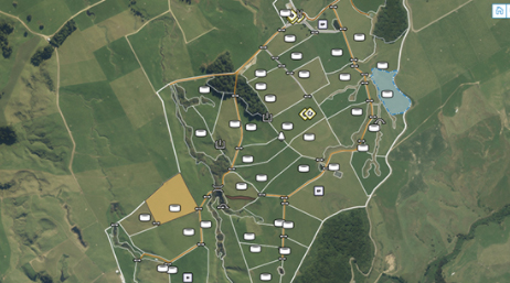 A map of a large crop field showing with data about individual parcels of land