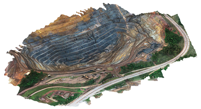 A 3D aerial view of an above ground mining facility