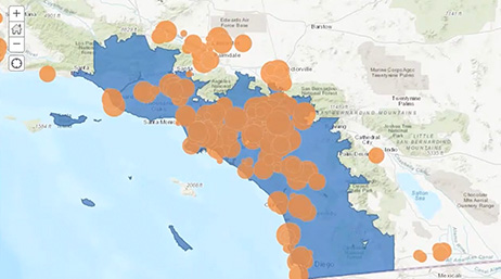 A screencap from the featured video that shows a concentration map with orange points on a blue and beige background