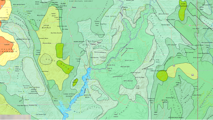 Map with green and yellow shaded areas