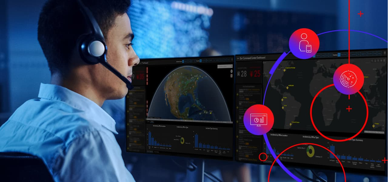 Person looking at security operations information on a map-based dashboard