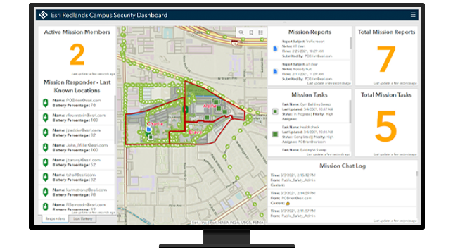 Campus security dashboard with map and metrics