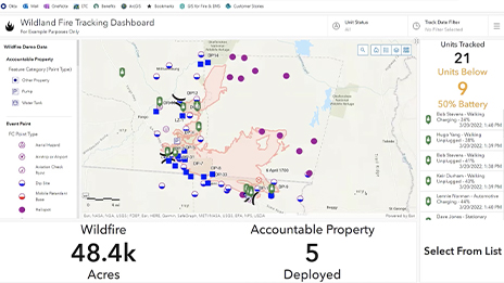 Dashboard showing live fire operations tracking. 