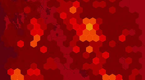 Various shades of red hexagons