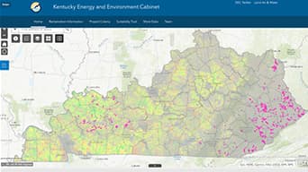 A GIS system from the Kentucky Energy and Environment Cabinet displaying a map