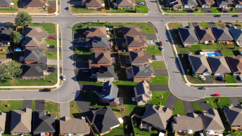 An aerial view of a housing tract
