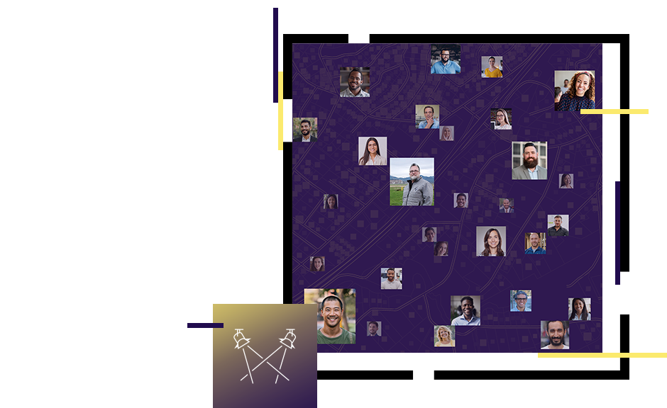 purple square with people’s pictures in it.