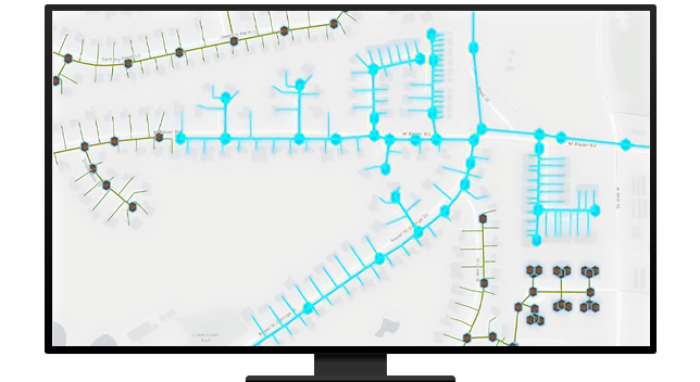 Mapa de ArcGIS Utility Network de tuberías de agua