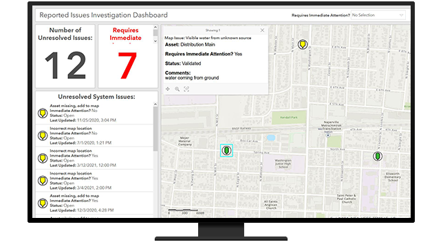 Reported issues investigation dashboard with map