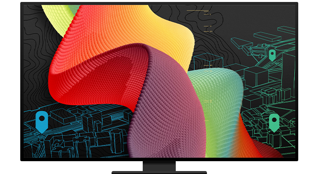 3D の渦巻く色付き画像のコンピューター モニター