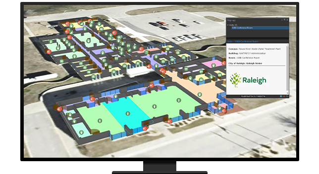 Map of buildings with satellite imagery