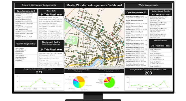Sewer and stormwater assignments in workforce assignments map dashboard 