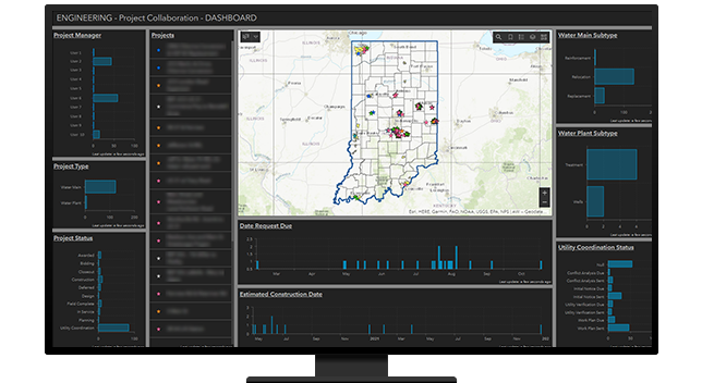 Engineering project collaboration dashboard with map