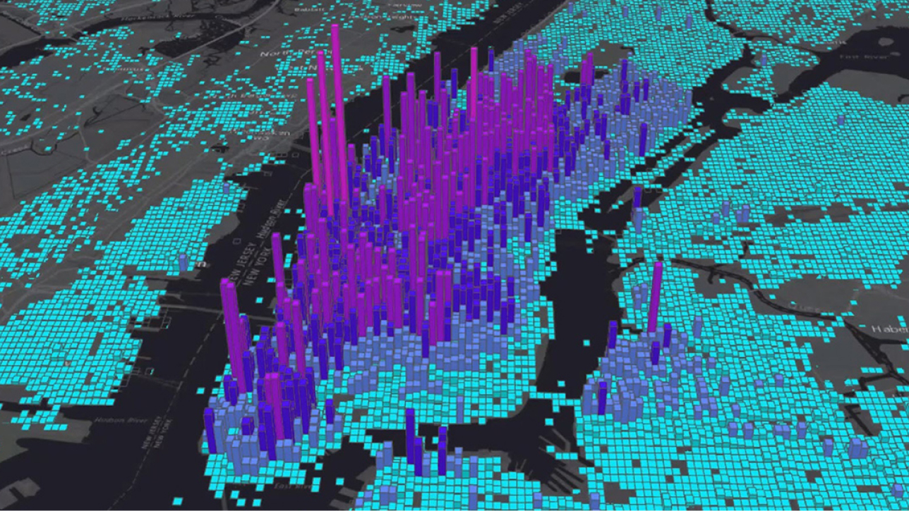 Mappa della città di New York con dati mostrati in 3D