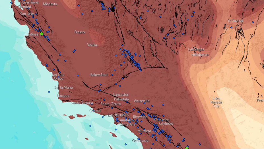 A continuous surface map of the western United States in shades of brown and tan