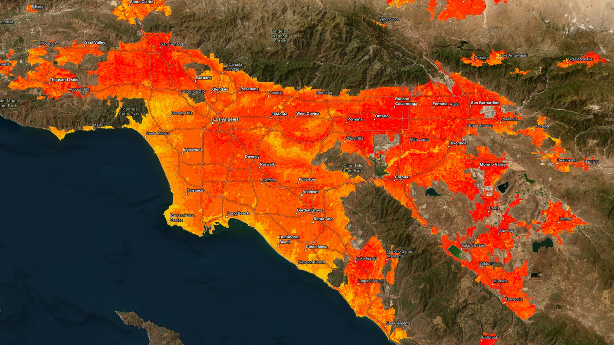 Mappa termica con aree ombreggiate in rosso e giallo